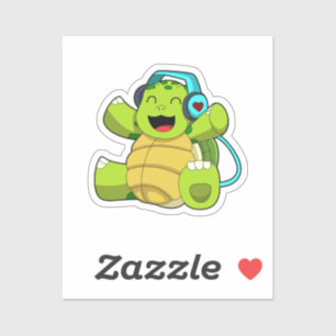 Adesivo Tartaruga em Música com Fone de Ouvido