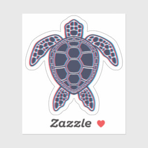 Adesivo Tartaruga Marinha Vermelha E Azul Anaglyfe 3D Efei