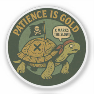 Adesivo Tartaruga Pirata Divertida Paciência Ouro