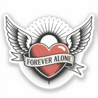 Adesivo Tattoo Art: Winged Heart with "Forever Alone"