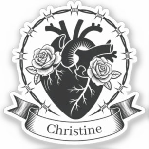 Adesivo Tatuagem de Coração Anatômico: Design Preto e Bran
