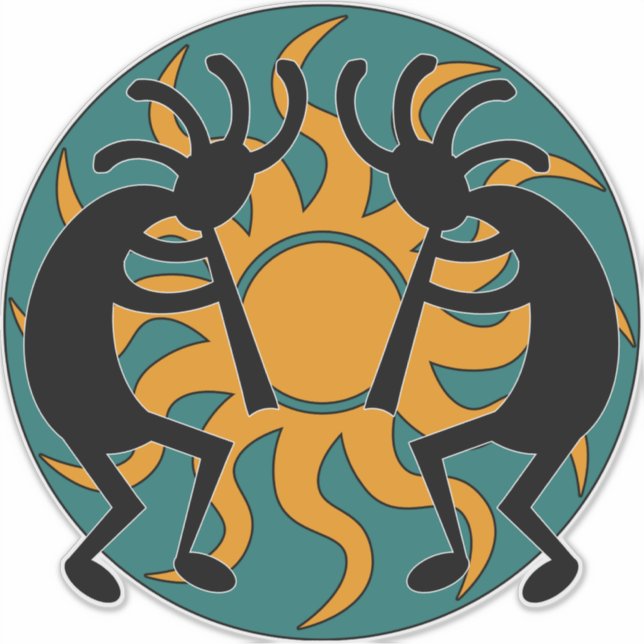 Adesivo Teal Amarelo Negro Sudoeste Kokopelli Tribal Sun (Frente)