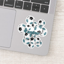 Adesivo teal black soccer balls sticker with name