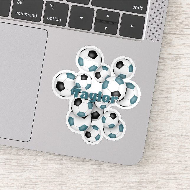 Adesivo teal black soccer balls sticker with name (Detalhe)