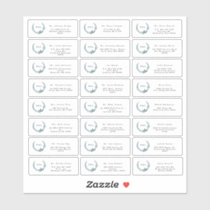 Adesivo Teal Blue Botanical Wreath Monogramas Convidados