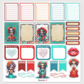 Adesivo Teal Red Roses Sugar Skull  - Planner 2 