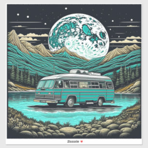 Adesivo Teal Vintage RV Camper na Montanha Retro