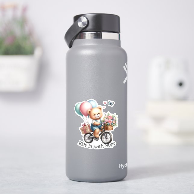 Adesivo Teddy Bear andando de bicicleta (HidroFlask)