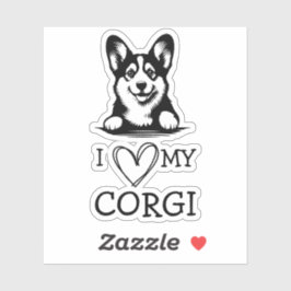 Adesivo Tema Corgi Black and White Heart