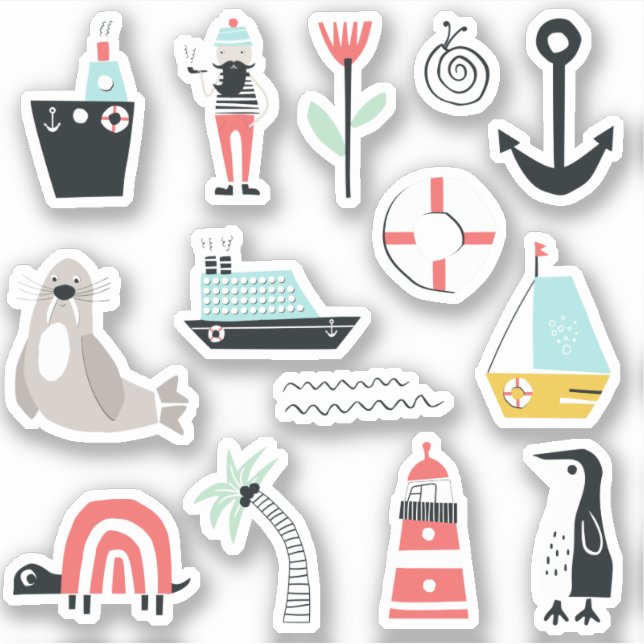 Adesivo Tema de desenho do lado do oceano x14 (Frente)