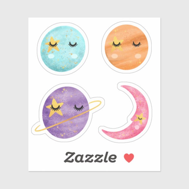 Adesivo Tema de Espaço de Pequenas Estrelas e Planetas Bri (Folha)