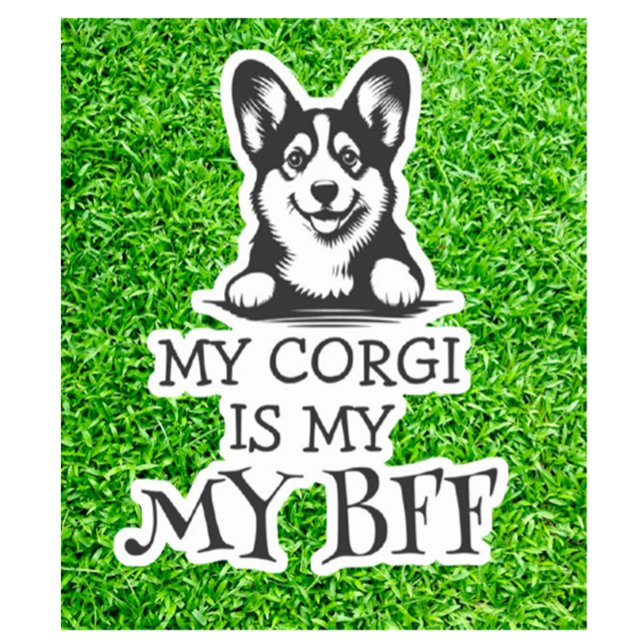 Adesivo Tema do Melhor Amigo de Furto Preto e Branco (Celebrate your love for corgis with this adorable Best Furry Friend theme sticker)