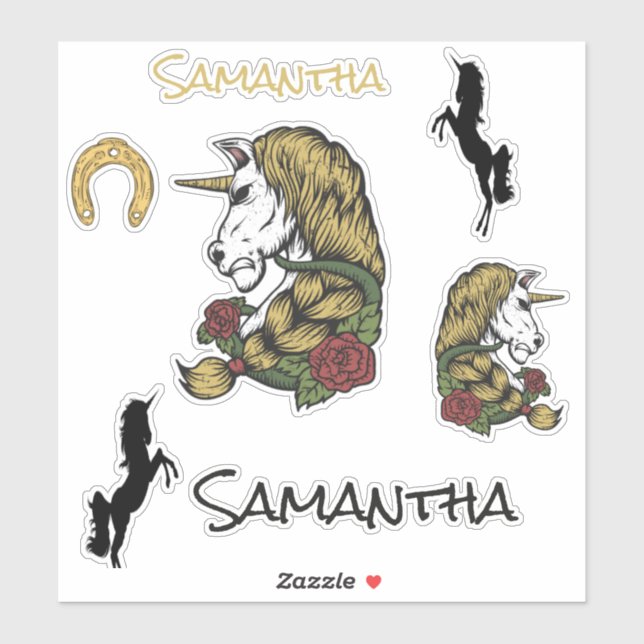 Adesivo Tema Dourado do Warrior Unicorn (Folha)