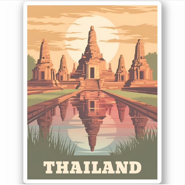 Adesivo Templo budista da Tailândia viagens vintage Sunset (Frente)