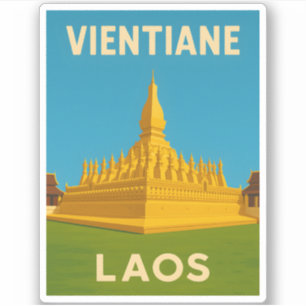 Adesivo Templo de Ouro de Vientiane Laos, Viagens vintage 
