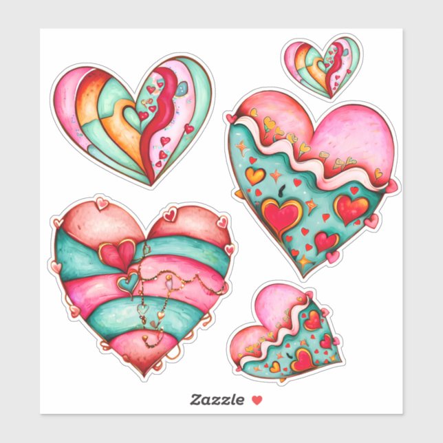 Adesivo Tendy Girly Hearts Custom-Cut Vinyl Sticker (Folha)