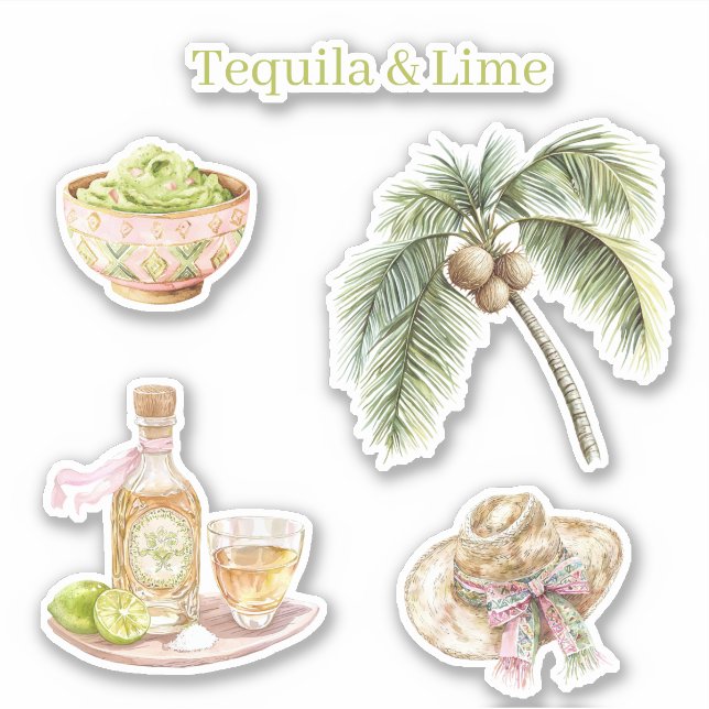 Adesivo Tequila & Lime Guacamole Tropical Palm Tree Hat (Frente)