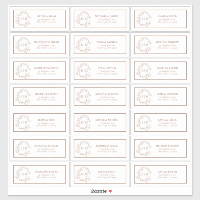 Adesivo Terracotta Leafy Crest Monograma Endereço de Convi (Folha)