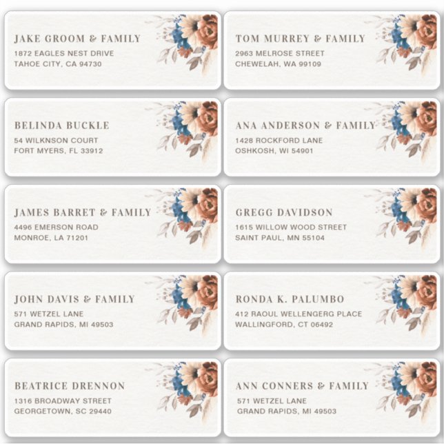 Adesivo Terracotta Marinho Azul Nome do Convidado Endereço (Frente)