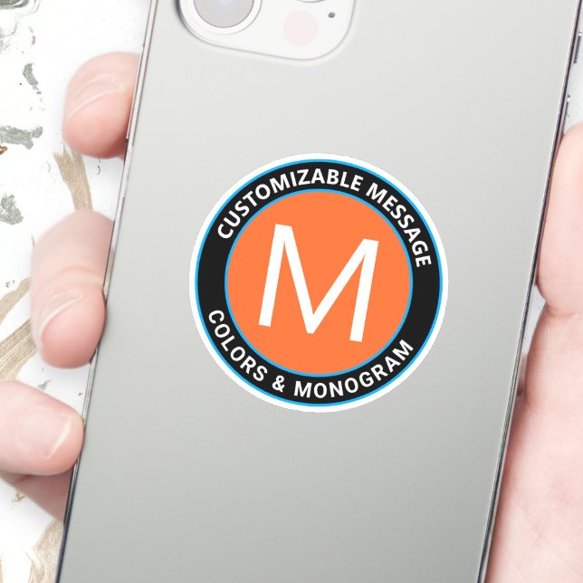 Adesivo Texto circular azul-alaranjado a negrito (Criador carregado)