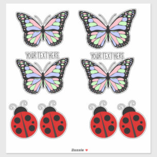 Adesivo Texto Personalizado, Borboletas e Ladybugs
