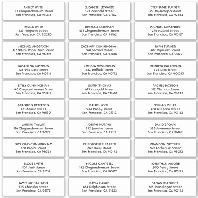 Adesivo Texto Simples Nomes de Convidados de Casamento (Frente)