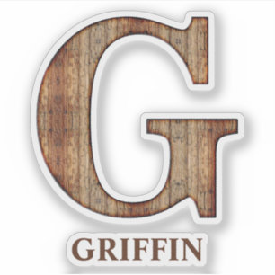 Adesivo Textura de madeira Letter G com nome personalizado