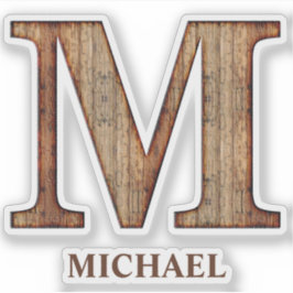 Adesivo Textura de madeira Letter M com o nome personaliza