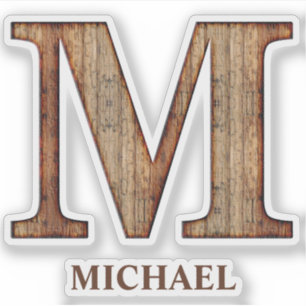 Adesivo Textura de madeira Letter M com o nome personaliza