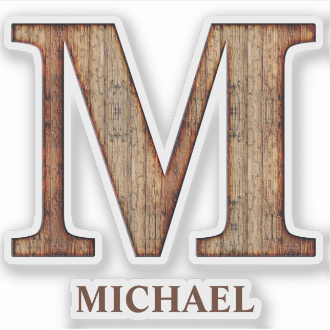 Adesivo Textura de madeira Letter M com o nome personaliza (Frente)