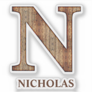 Adesivo Textura de madeira Letter N com nome personalizado
