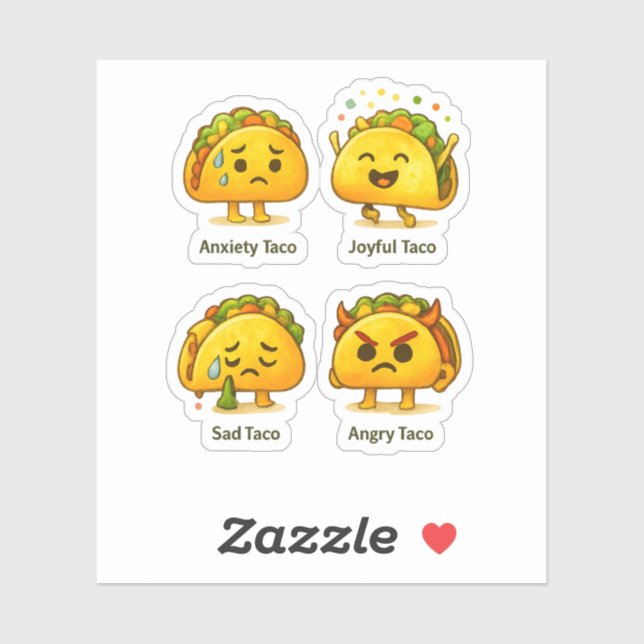 Adesivo The Four Moods of Tacos Funny Vinyl Sticker Sheet (Folha)