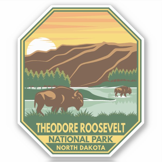 Adesivo Theodore Roosevelt National Park Bison Retro (Frente)