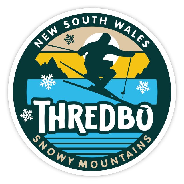 Adesivo Thredbo, New South Wales, Australia Sticker (Thredbo, Snowy Mountains, New South Wales Retro Round Sticker)