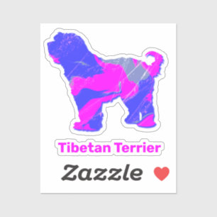 Adesivo Tibetano Terrier Dog Silhouette Quente Rosa&Blue S