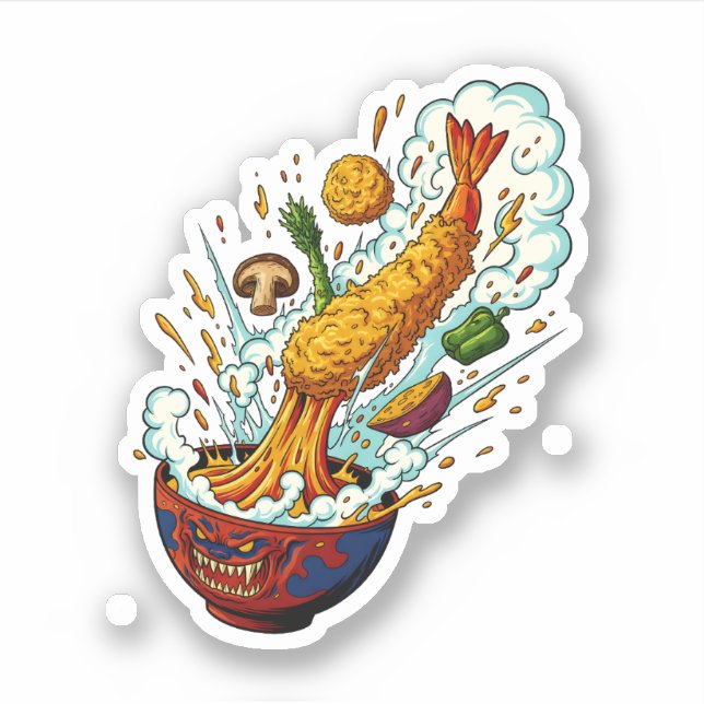 Adesivo Tigela de Monstro Tempura Explodindo Arte de Comid (Frente)
