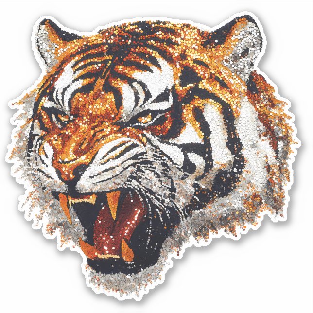Adesivo Tiger Head Snarling Faux Sequin glitter (Frente)