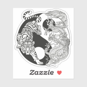 Adesivo Tigre branco versus dragão verde na rua yin yang