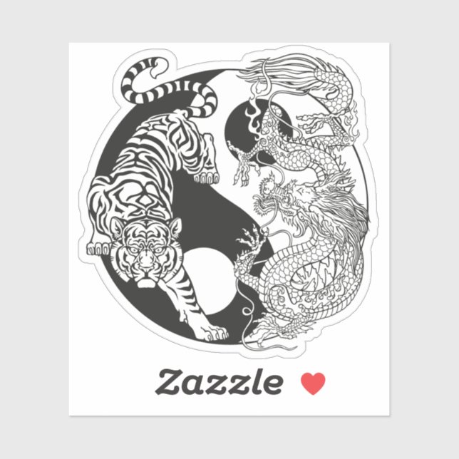 Adesivo Tigre branco versus dragão verde na rua yin yang (Folha)