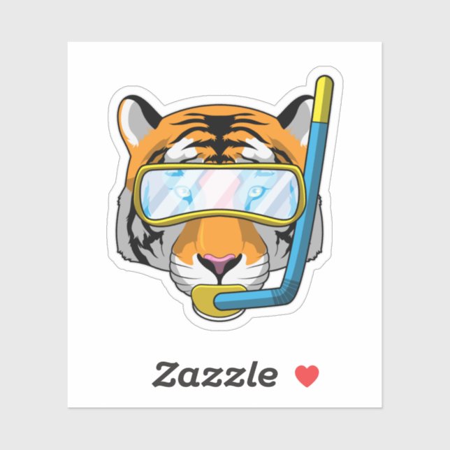 Adesivo Tigre como mergulhador com Snorkel (Folha)