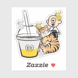 Adesivo Tigre Kawaii Adormecido, Chá com Bolhas & Hitotsum