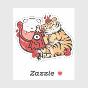 Adesivo Tigre Kawaii Adormecido e Espírito Kasa-obake