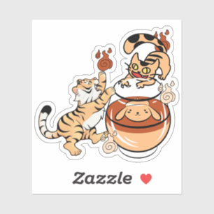 Adesivo Tigre Kawaii e Cachorro Jarro de Chá Nekomata