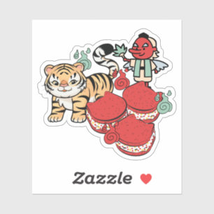 Adesivo Tigre Kawaii, Tengu e Macarons de Gato