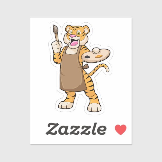 Adesivo Tigre na pintura com pintura e pincel (Folha)