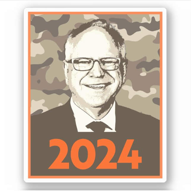 Adesivo Tim Walz 2024 Esperança em Camouflage (Frente)