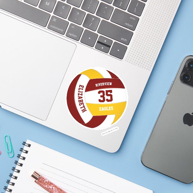 Adesivo time de ouro de maroon colorido voleibol feminino (Notebook com iPhone)