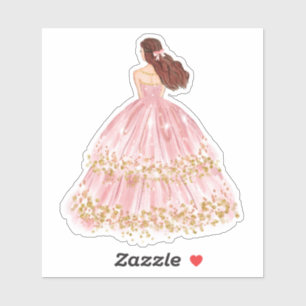 Adesivo Tinta rosa/Dourada Princesa Vestido Vestido Vinhet