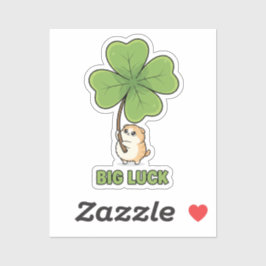 Adesivo Tiny Cat Holding Giant Four Leaf Clover Big Luck 