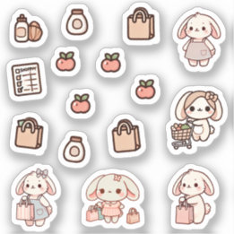 Adesivo Tiny latte bunny shopping day Sticker